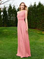 One Shoulder Sleeveless Lace Dress With Sash Flamingo Plus Size