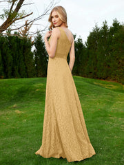 One Shoulder Sleeveless Lace Dress With Sash Gold
