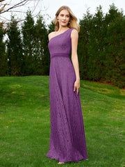 One Shoulder Sleeveless Lace Dress With Sash Grape