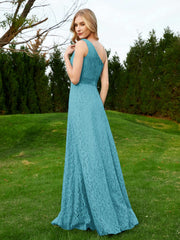 One Shoulder Sleeveless Lace Dress With Sash Jade