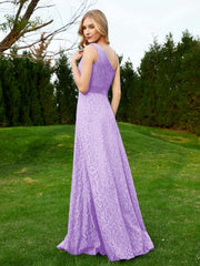 One Shoulder Sleeveless Lace Dress With Sash Lilac Plus Size