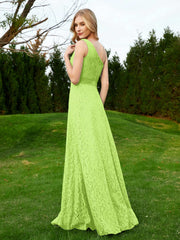 One Shoulder Sleeveless Lace Dress With Sash Lime Green