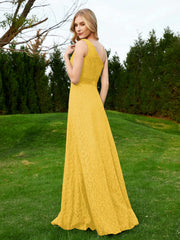 One Shoulder Sleeveless Lace Dress With Sash Marigold