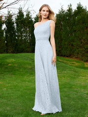 One Shoulder Sleeveless Lace Dress With Sash Mist Plus Size