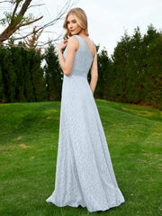 One Shoulder Sleeveless Lace Dress With Sash Mist