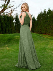 One Shoulder Sleeveless Lace Dress With Sash Moss Plus Size