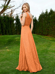 One Shoulder Sleeveless Lace Dress With Sash Orange Plus Size