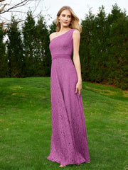 One Shoulder Sleeveless Lace Dress With Sash Orchid Plus Size