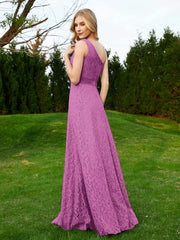One Shoulder Sleeveless Lace Dress With Sash Orchid