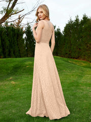 One Shoulder Sleeveless Lace Dress With Sash Peach