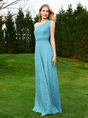 One Shoulder Sleeveless Lace Dress With Sash Pool Plus Size