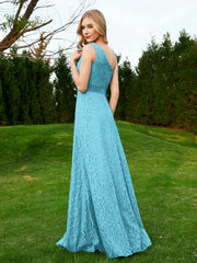 One Shoulder Sleeveless Lace Dress With Sash Pool
