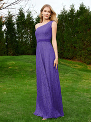 One Shoulder Sleeveless Lace Dress With Sash Regency