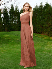 One Shoulder Sleeveless Lace Dress With Sash Rust Plus Size