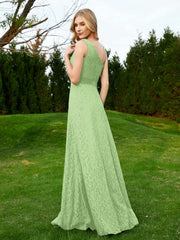 One Shoulder Sleeveless Lace Dress With Sash Sage