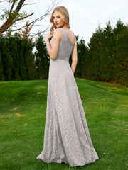 One Shoulder Sleeveless Lace Dress With Sash Silver