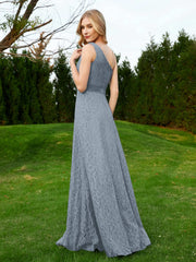 One Shoulder Sleeveless Lace Dress With Sash Slate Blue