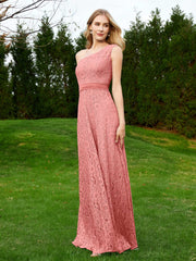 One Shoulder Sleeveless Lace Dress With Sash Sunset Plus Size