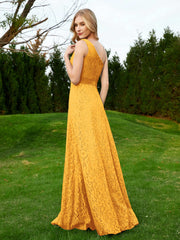 One Shoulder Sleeveless Lace Dress With Sash Tangerine Plus Size