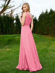 One Shoulder Sleeveless Lace Dress With Sash Watermelon