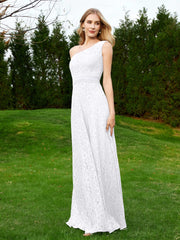 One Shoulder Sleeveless Lace Dress With Sash White