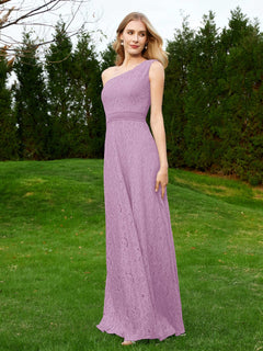 One Shoulder Sleeveless Lace Dress With Sash Wisteria