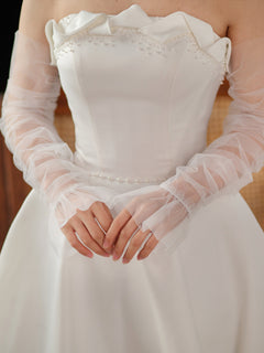Plain Extended Tulle Bridal Gloves