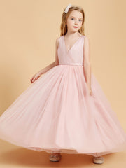 Tulle Junior Bridesmaid Dresses Satin Top Dusty Rose