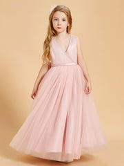 Tulle Junior Bridesmaid Dresses Satin Top Dusty Rose