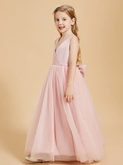 Tulle Junior Bridesmaid Dresses Satin Top Dusty Rose
