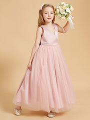 Tulle Junior Bridesmaid Dresses Satin Top Dusty Rose