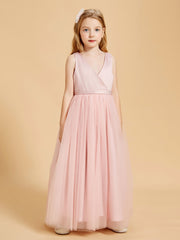 Tulle Junior Bridesmaid Dresses Satin Top Dusty Rose
