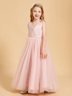 Tulle Junior Bridesmaid Dresses Satin Top Dusty Rose