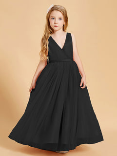 Tulle Junior Bridesmaid Dresses Satin Top Black