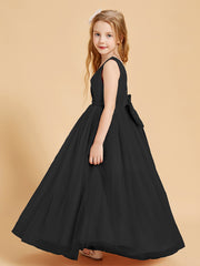 Tulle Junior Bridesmaid Dresses Satin Top Black