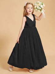 Tulle Junior Bridesmaid Dresses Satin Top Black