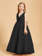 Tulle Junior Bridesmaid Dresses Satin Top Black