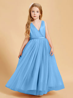 Tulle Junior Bridesmaid Dresses Satin Top Blue