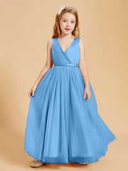 Tulle Junior Bridesmaid Dresses Satin Top Blue
