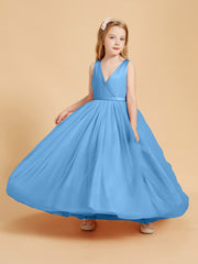 Tulle Junior Bridesmaid Dresses Satin Top Blue