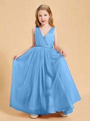 Tulle Junior Bridesmaid Dresses Satin Top Blue