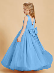 Tulle Junior Bridesmaid Dresses Satin Top Blue