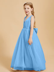 Tulle Junior Bridesmaid Dresses Satin Top Blue