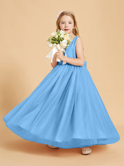 Tulle Junior Bridesmaid Dresses Satin Top Blue