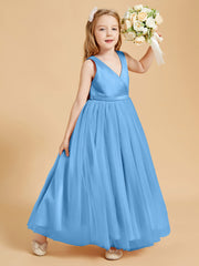 Tulle Junior Bridesmaid Dresses Satin Top Blue