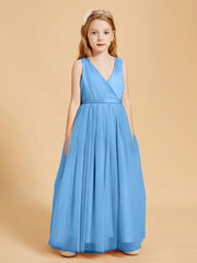 Tulle Junior Bridesmaid Dresses Satin Top Blue