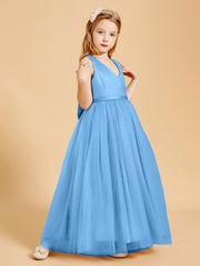 Tulle Junior Bridesmaid Dresses Satin Top Blue
