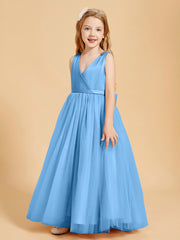 Tulle Junior Bridesmaid Dresses Satin Top Blue