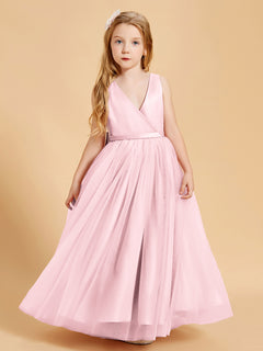 Tulle Junior Bridesmaid Dresses Satin Top Blushing Pink