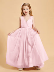 Tulle Junior Bridesmaid Dresses Satin Top Blushing Pink